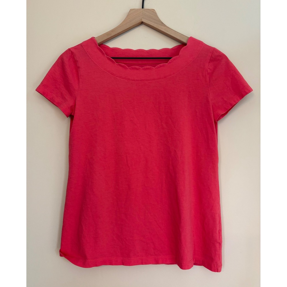 Talbots XS Coral Pink Scalloped Neckline Pima Cotton Short Sleeve T-Shirt VN244